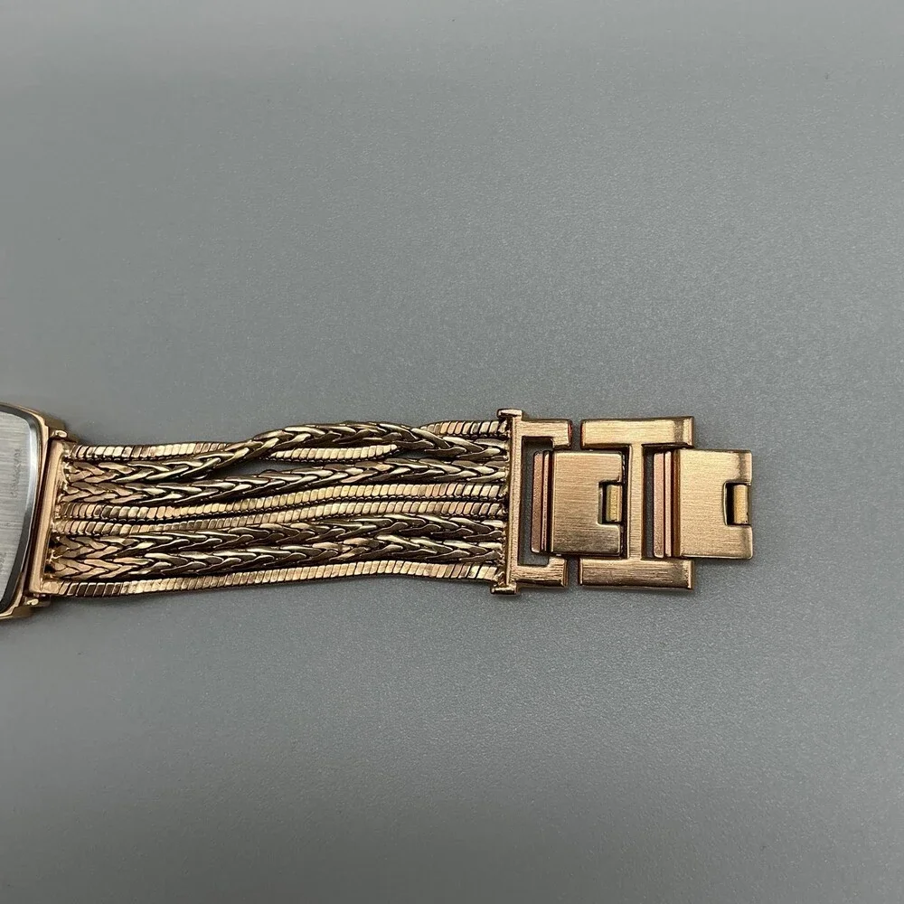 Anne Klein Womens Watch 30mm MOP Diamond Gold Tone Bracelet New Battery 7.25